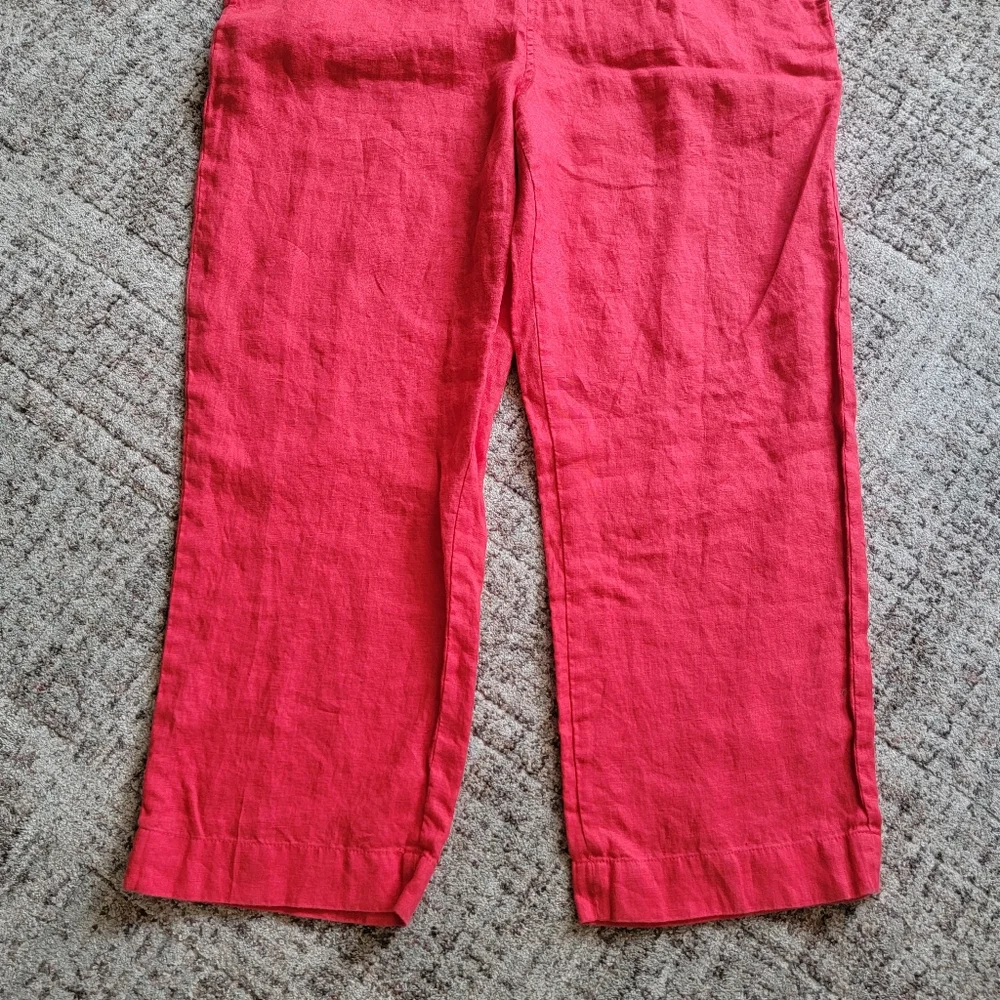 Everlane 100% Linen Short Sleeve Cropped Straight‎ Leg Jumpsuit in Red Size 4